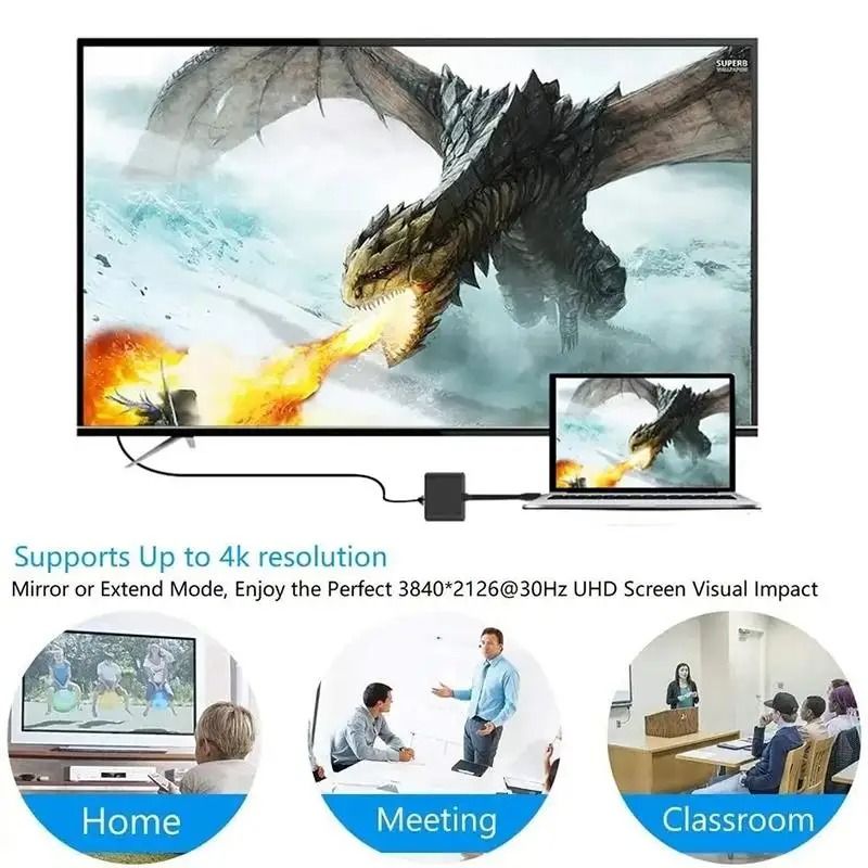 3-in-1 USB-C Hub to 4K HDMI Adapter – USB 3.0 & 60W Type-C Charging Converter for MacBook & Laptops