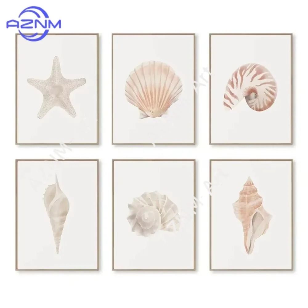 Watercolor Seashore Canvas | Coastal Shell & Starfish Print | Executive Studio & Beachfront Sanctuary Decor