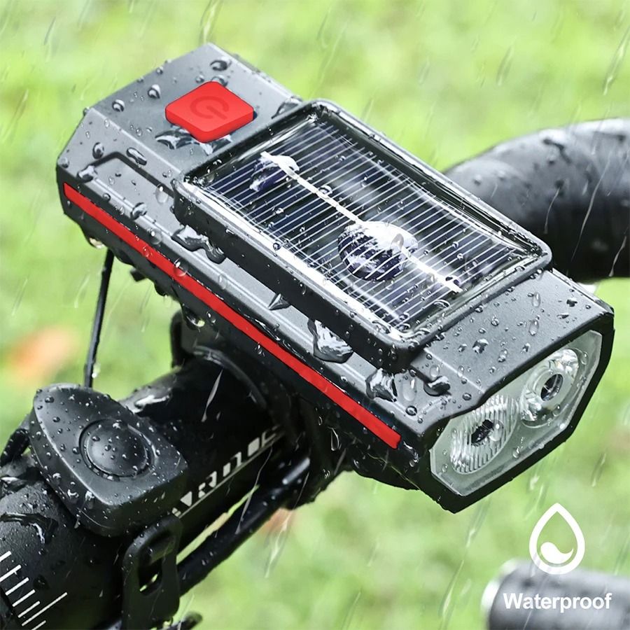 Solar Bicycle Front Light With Horn and USB C Charging