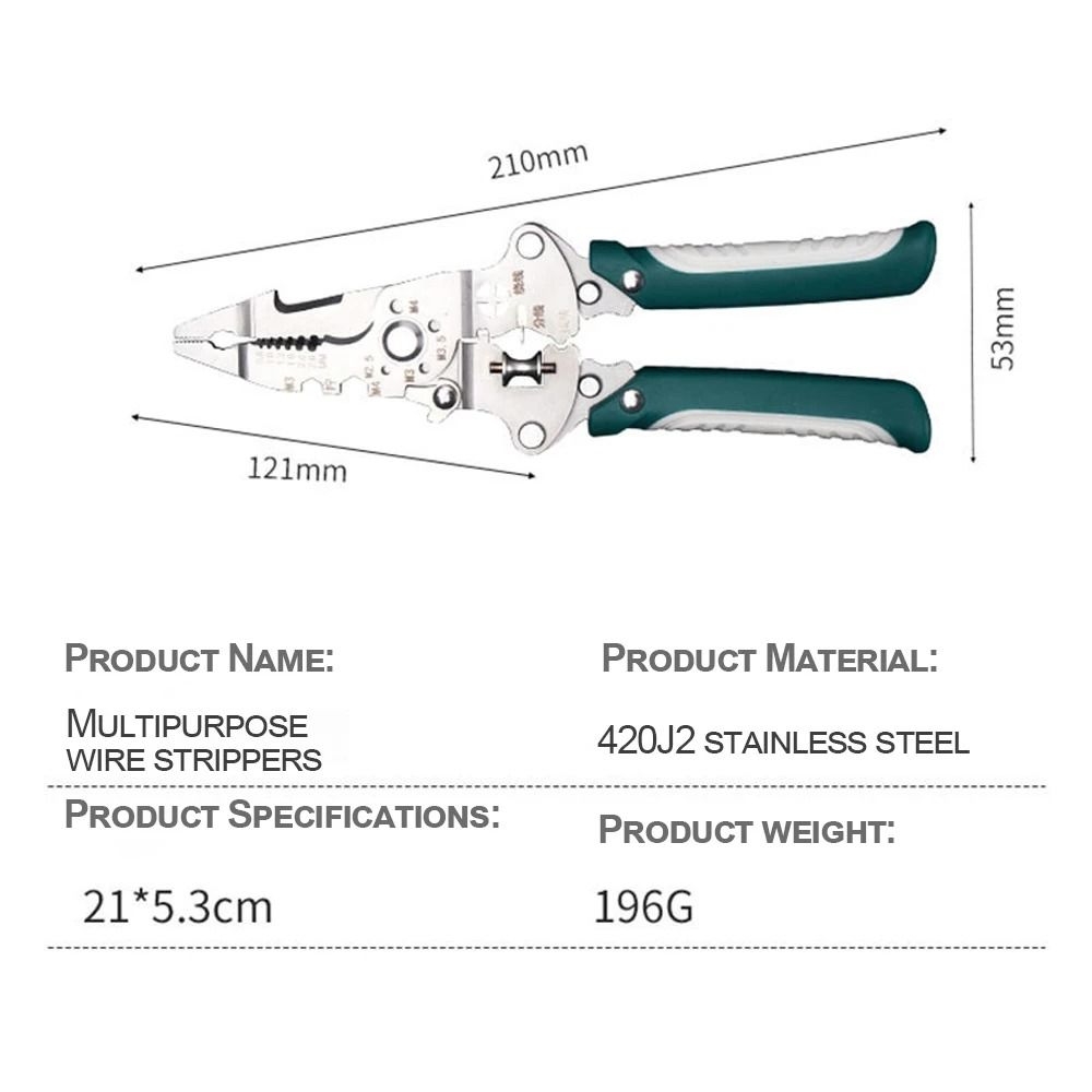 Multipurpose 420J2 Stainless Steel Wire Stripper, Crimper, and Cable Cutter Pliers