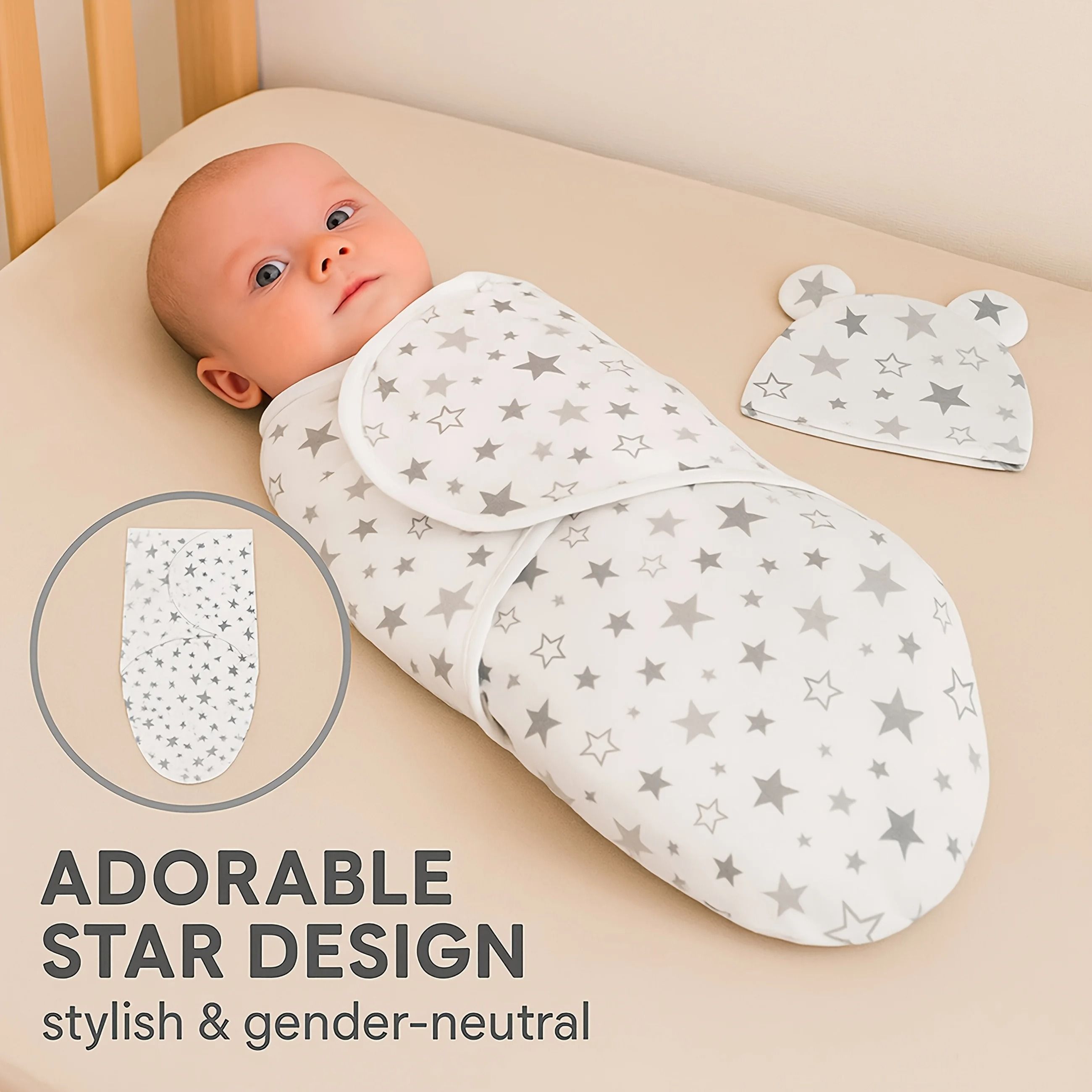 Soft Baby Swaddle Blanket with Hat Newborn Sleeping Wrap Gift Set