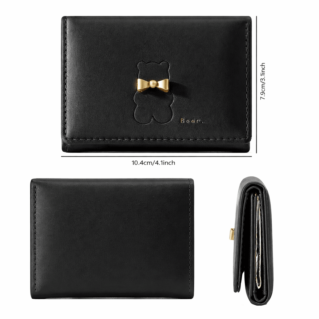 Bear Pattern Trifold Mini Wallet Cute Solid Color Coin Purse & Credit Card Holder