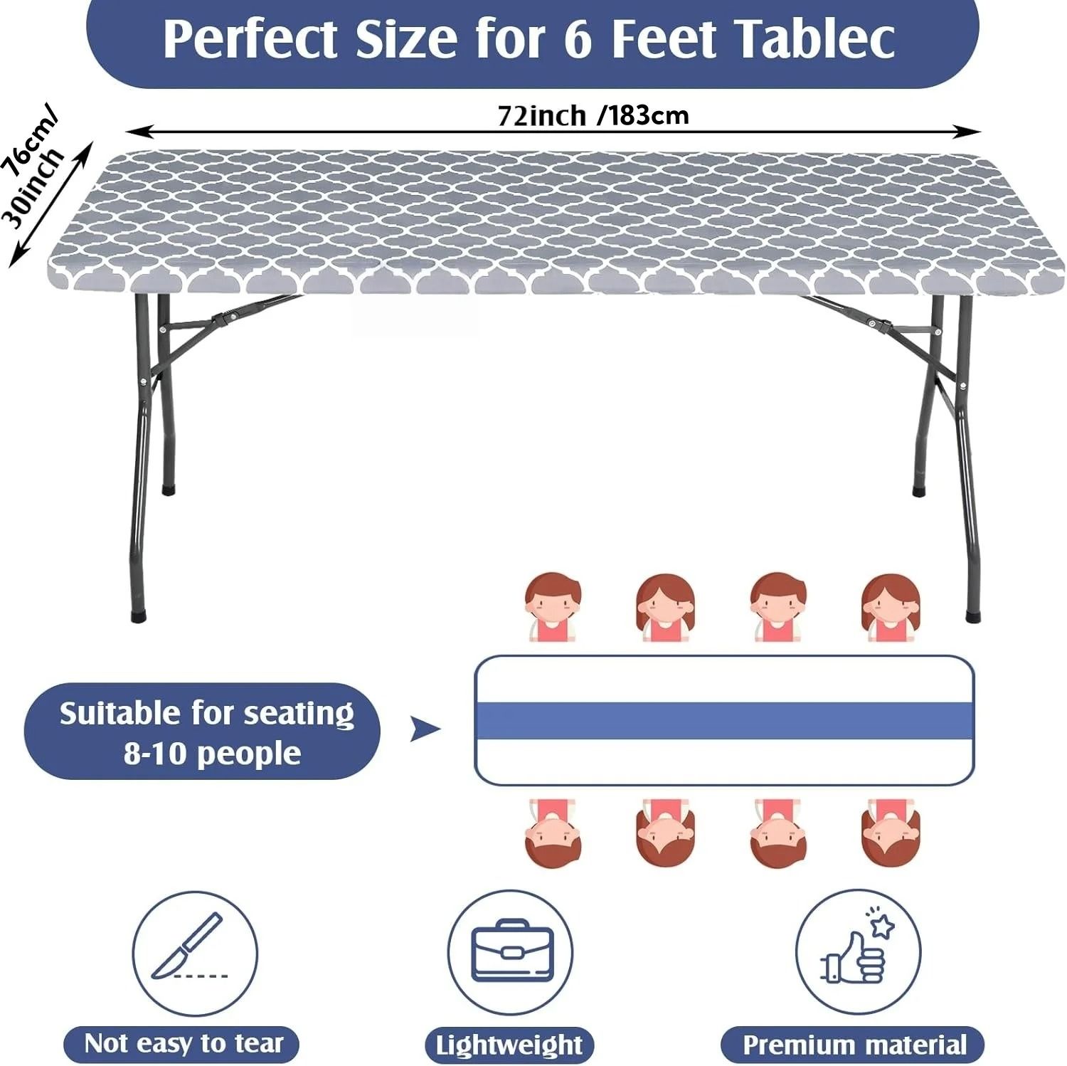 Elastic Fitted Plastic Tablecloth for Rectangle Tables