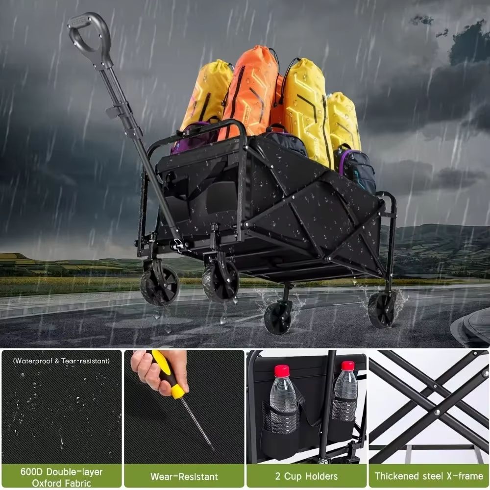 Heavy Duty Foldable Utility Cart 220 LB Capacity Portable Outdoor Camping and Picnic Collapsible Cart