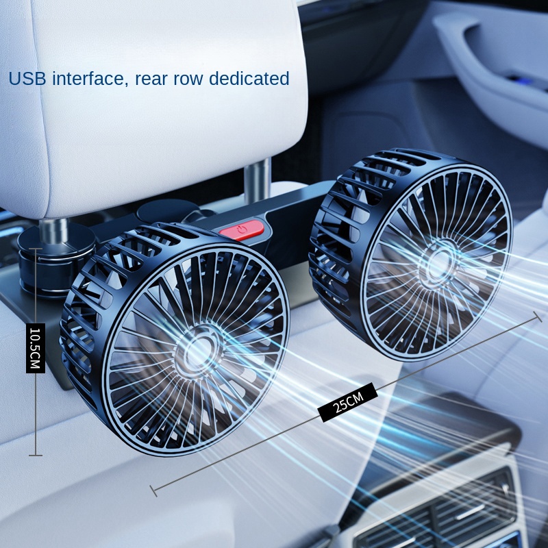 USB Charge Dual Head Car Fan, 3-speed Cooling Fan, Neck Cooler for Summer with 360 Degree Rotation