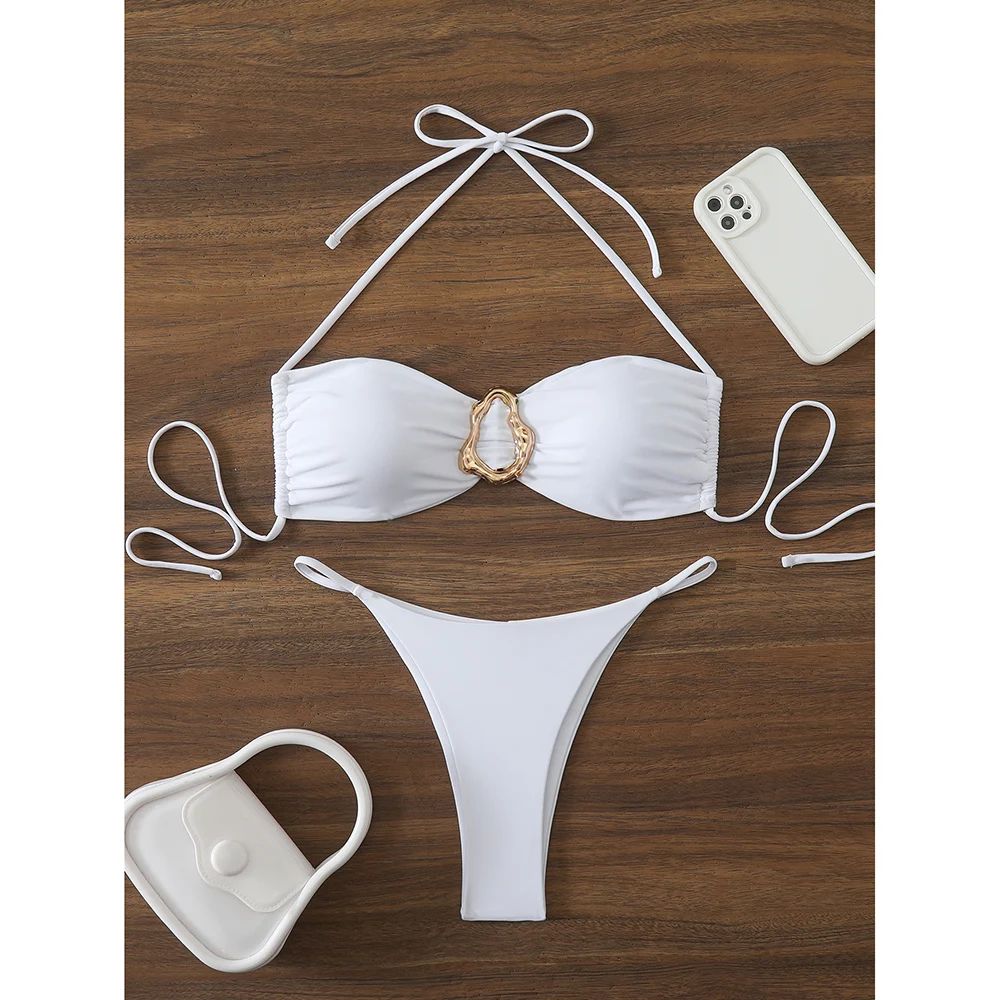 Sexy Bandeau Push-Up Thong Bikini Set Womens Two-Piece Swimwear