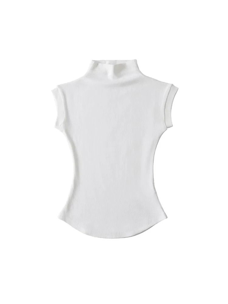 Women Summer Turtleneck Sleeveless Top Solid Slim Fit