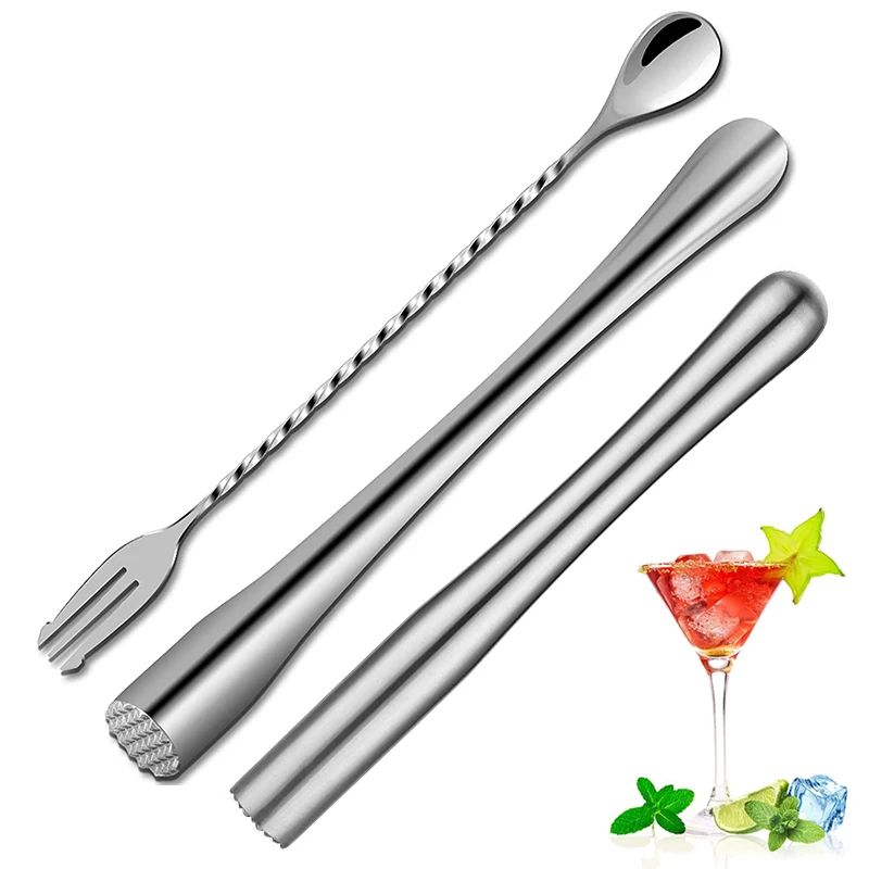 Stainless Steel Cocktail Muddler & Mixing Spoon Set – Professional Bar Stirrer Tools (2-Piece)