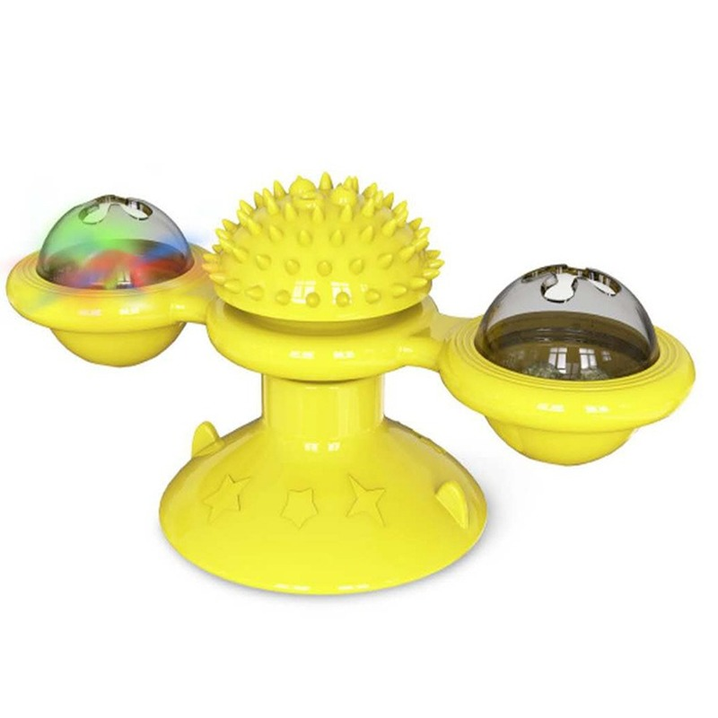 Cat Windmill Toy, Interactive Turntable Puzzle Game & Toothbrush for Kittens