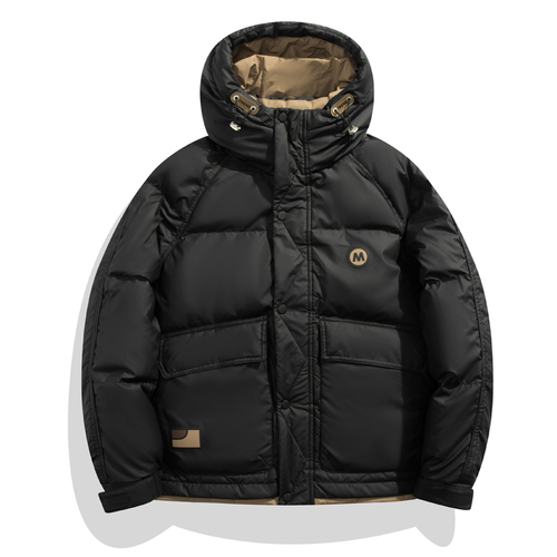 Men's Hooded Down Jacket, Winter Warm Puffer Coat, Loose Fit Hip Hop Streetwear, Harajuku Style Outwear
