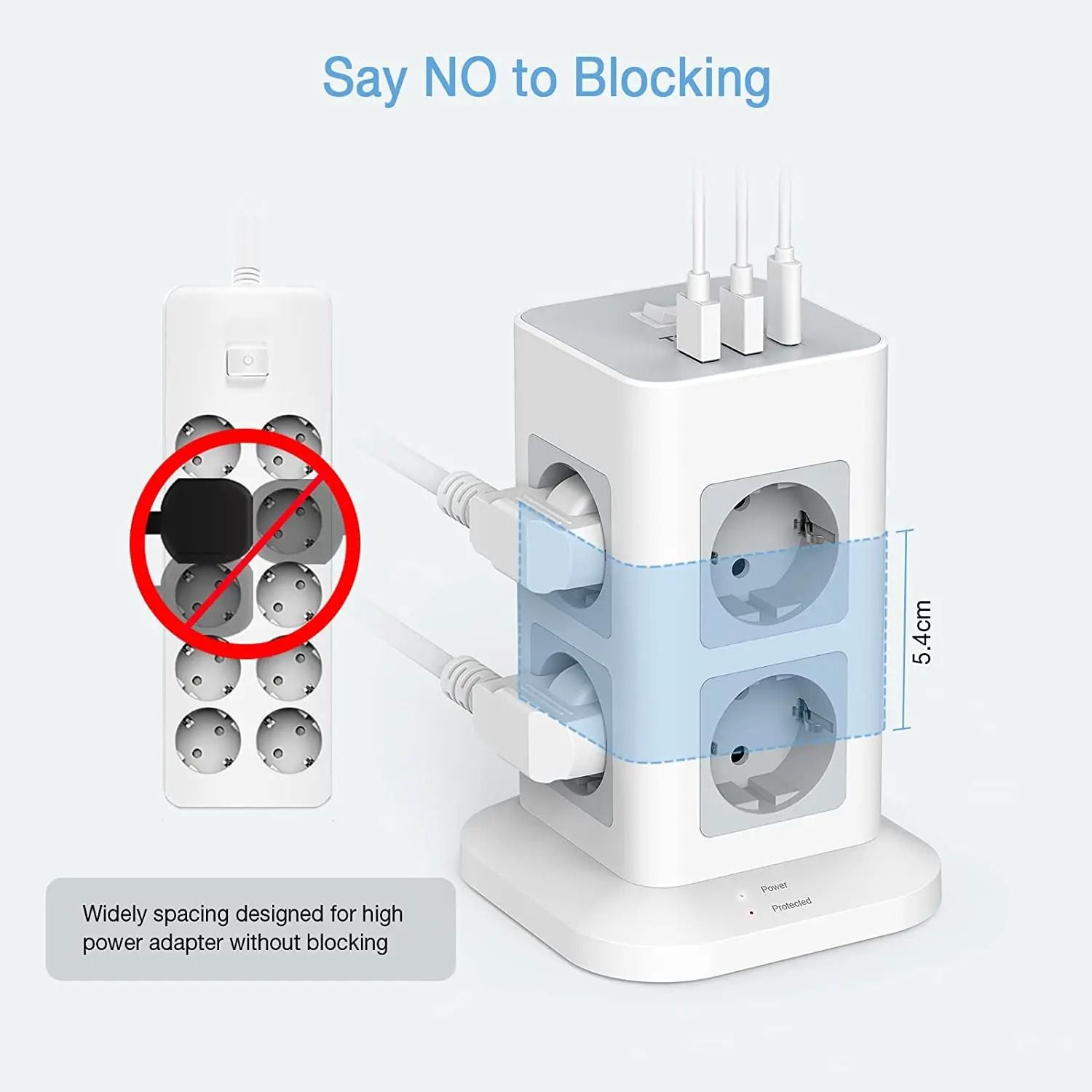 Vertical Tower Power Strip | Surge Protected Multi-Outlet Charging Station