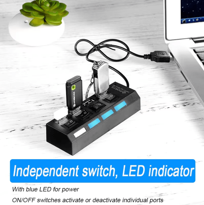 High-Speed USB 2.0 Hub Splitter – 4/7 Port Multi USB Expander with LED Switch for PC & Laptop