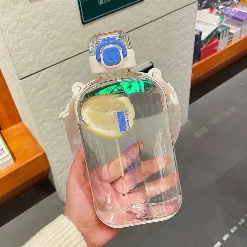 750 ML Flat Water Bottle with Time Marker Leakproof Portable Sports Bottle