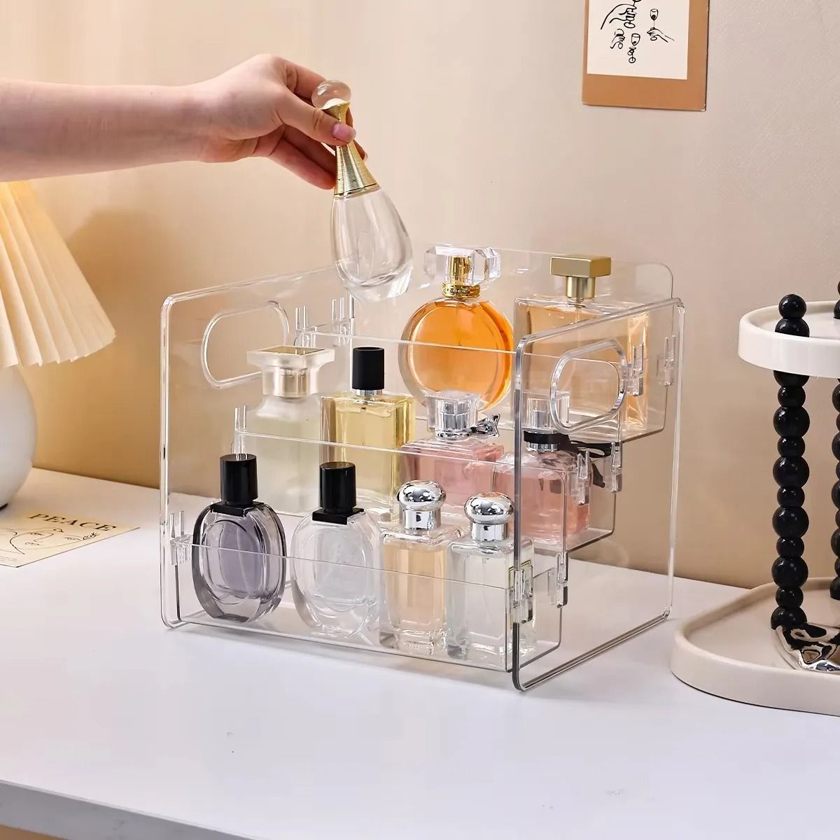 3-Tier Acrylic Perfume Display Stand – Transparent Desktop Cosmetic Organizer – Tiered Vanity & Dresser Storage