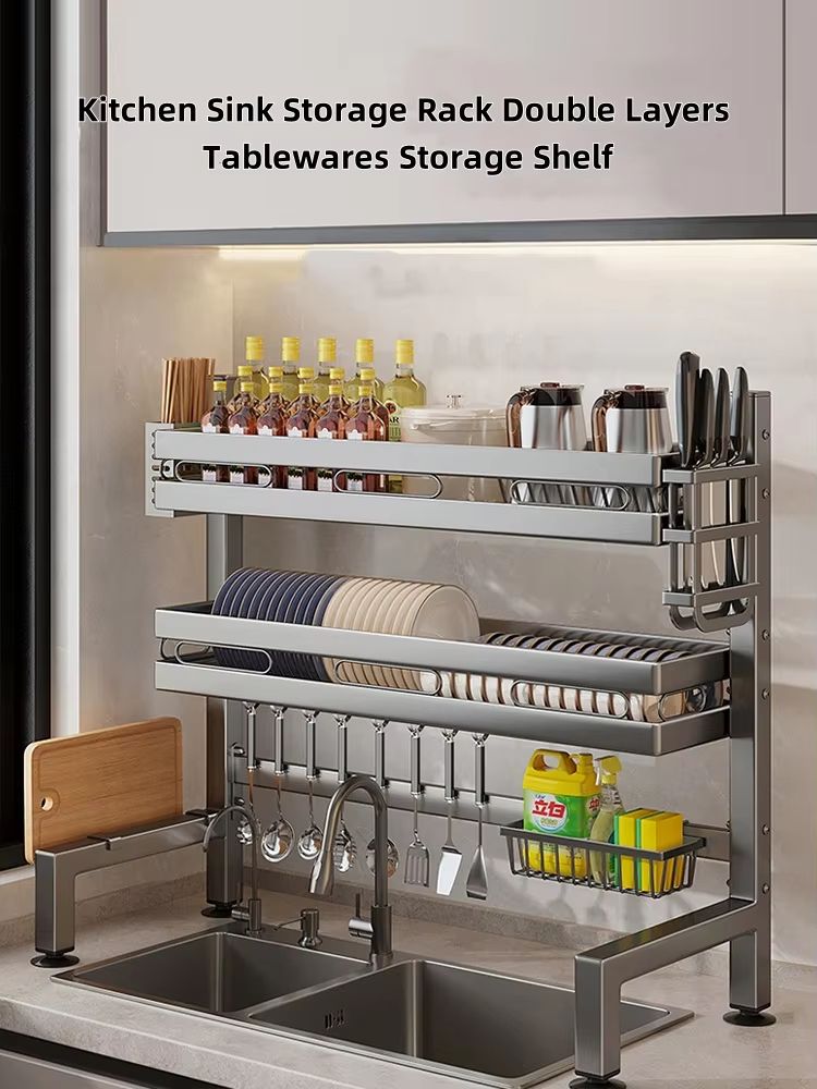 Stainless Steel Double-Layer Kitchen Sink Dish Draining Shelf