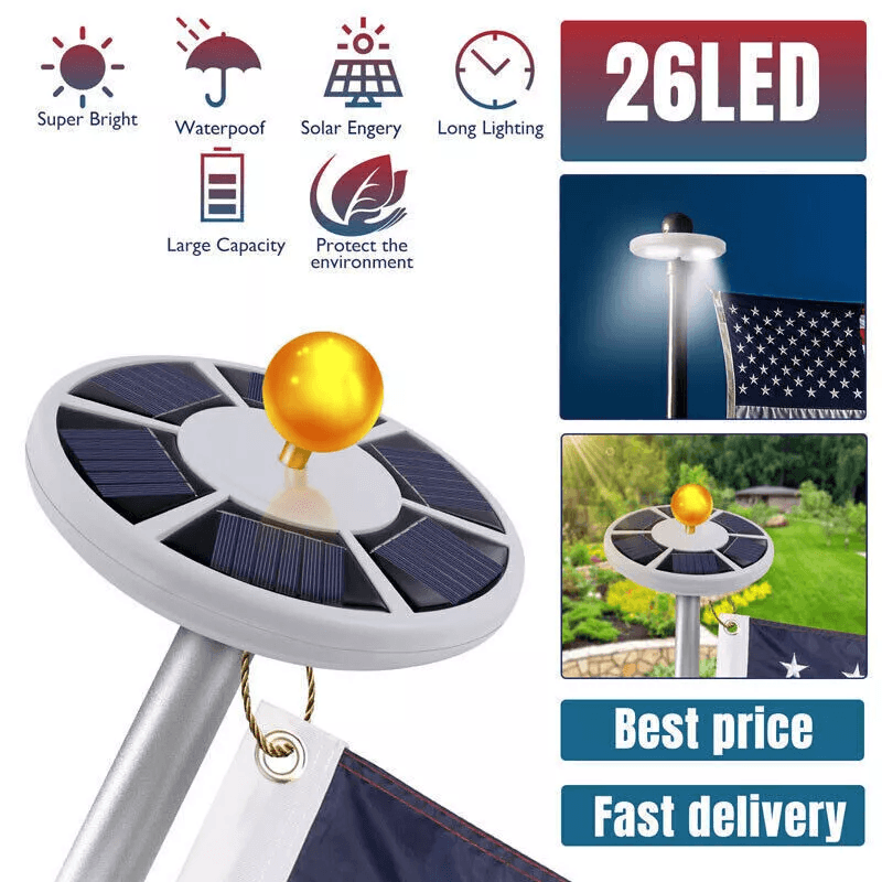 Solar Powered Flag Pole Light – 26 LED Auto-Activated, Super Bright, Outdoor Waterproof Illumination