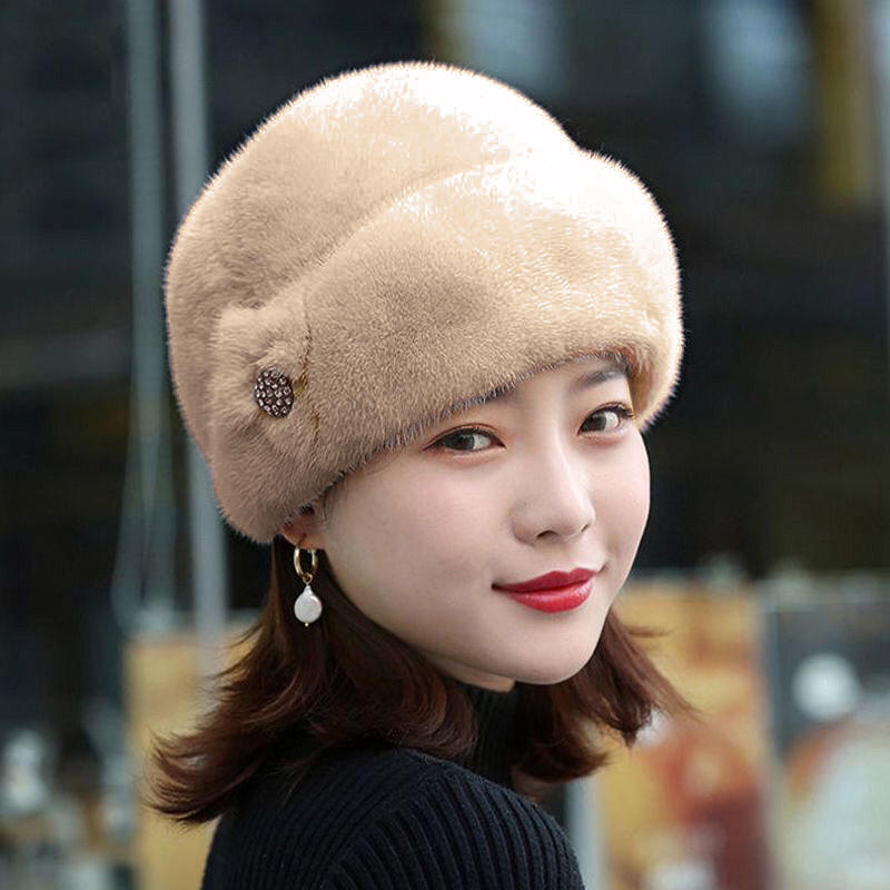 Floral Basin Cap, New Winter Warm Hat, Imitation Mink Fur Earflap Earwarmer Hat for Women