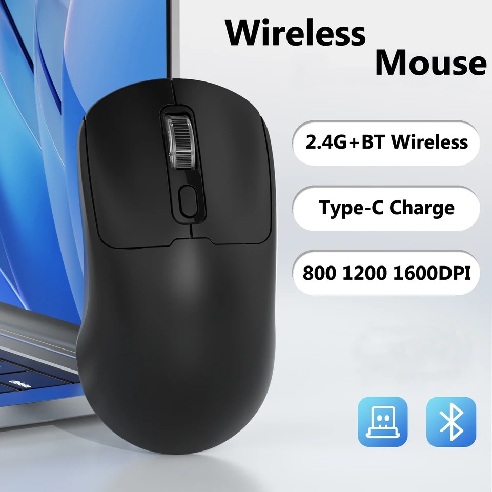 Silent Bluetooth Mouse, Wireless Dual Mode Rechargeable Gaming Mouse for PC, Laptop, Macbook