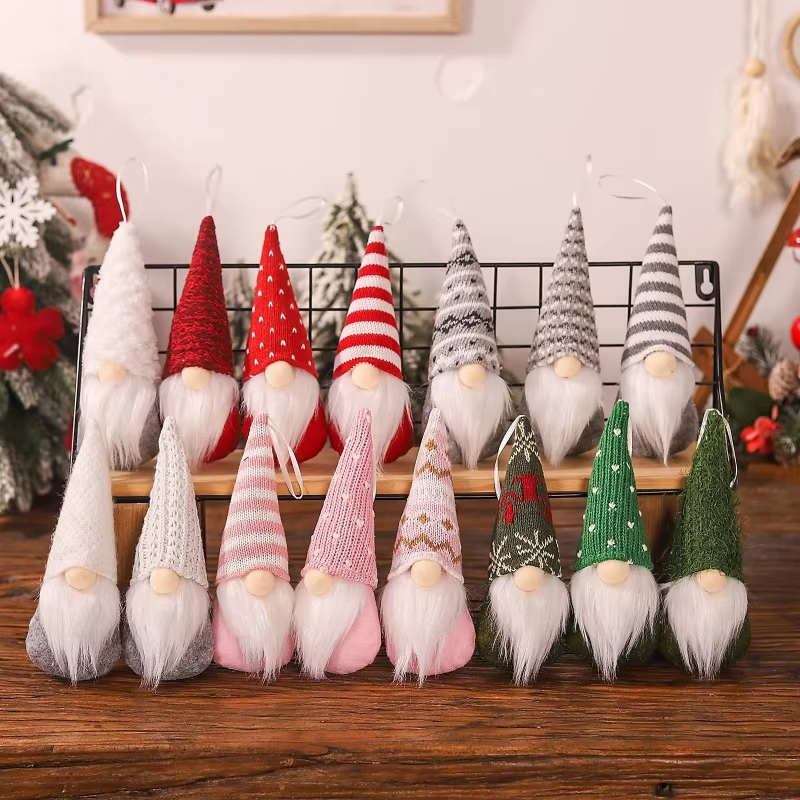 Christmas Gnomes Plush Santa Doll, Knitted Fabric Xmas Tree Hanging Ornaments, Gonk Dwarf Elf Decoration Gifts