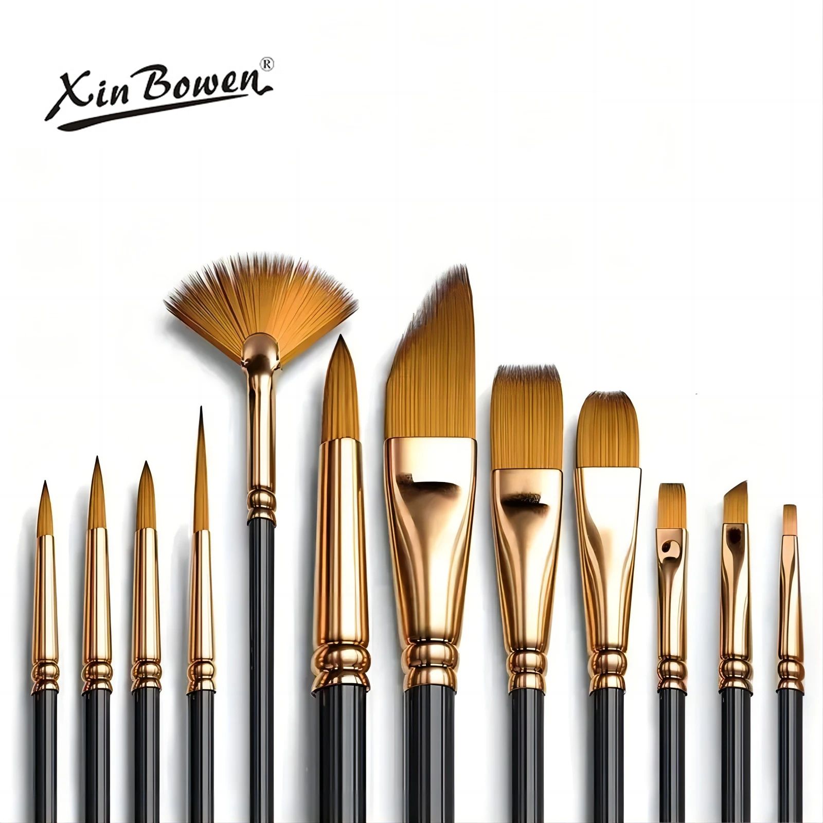 ArtistPro 12 Piece Flat Paint Brush Set Nylon Brushes For Acrylic Watercolor And Oil Painting