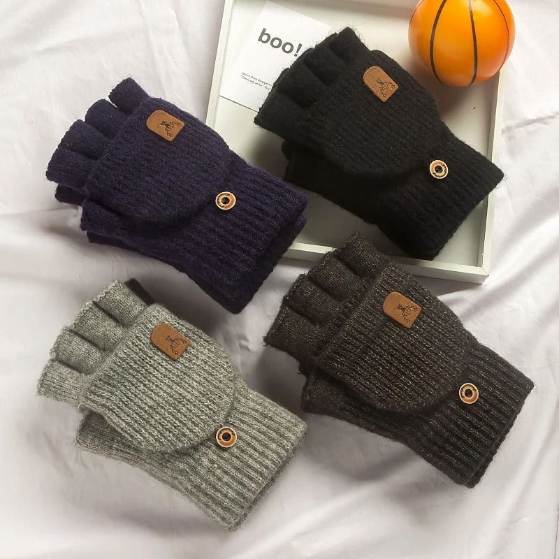 Knitted Fingerless Winter Gloves Warm Touch Screen Half Finger Gloves