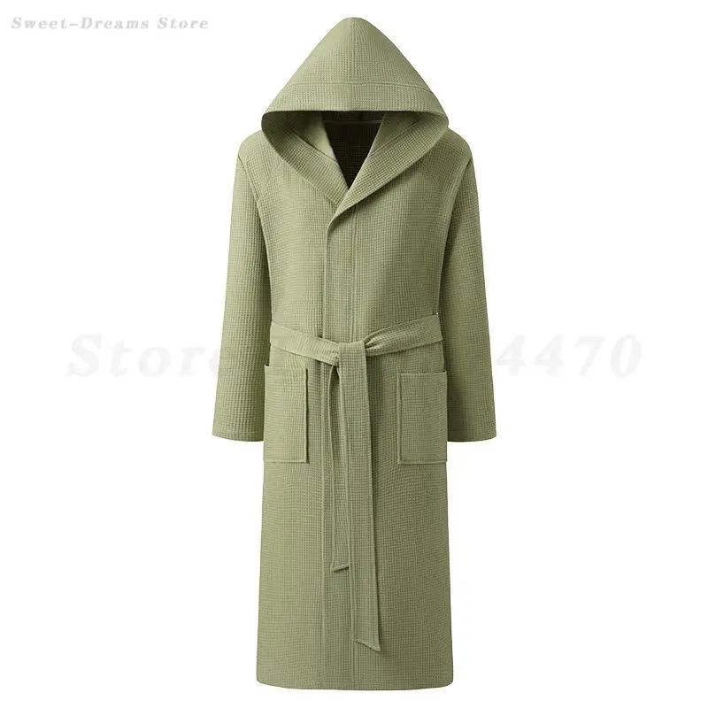 Couple Hooded Waffle Cotton Bathrobe Kimono Lounge Sleepwear Robe Set
