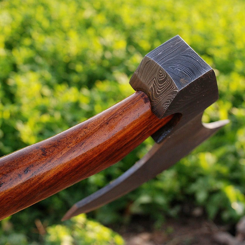 EGKH-Custom Hand Forged Damascus Steel Tomahawk Hatchet Axe With Rose wood handle-Outdoor Axe, Hunting Axe, Gift For HIM