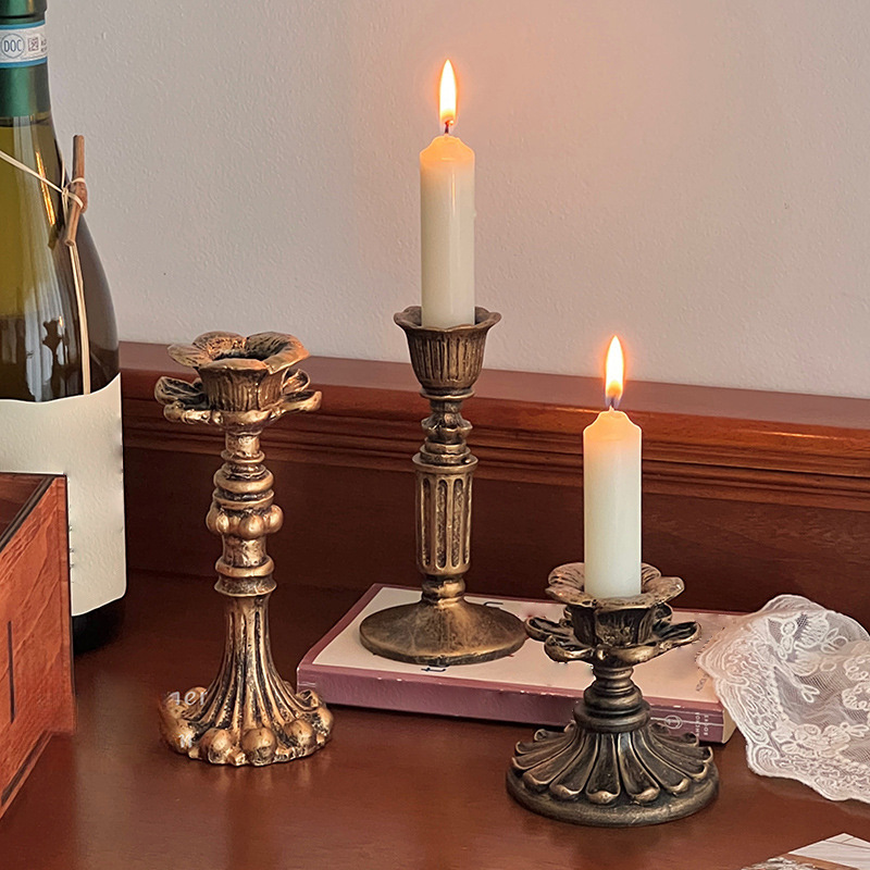 Antique Bronze Finish Resin Candle Holders Vintage Taper Candle Sticks for Wedding Dinner Party Table Centerpiece Decor