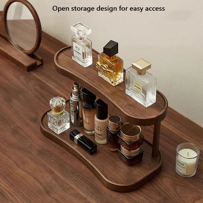 2-Tier Bamboo Makeup & Mug Organizer Shelf – Wooden Countertop Storage Rack for Vanity, Kitchen & Coffee Bar