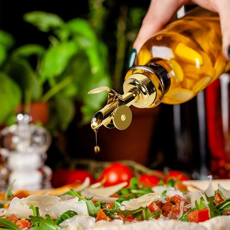 Self-Closing Olive Oil Pour Spout with Leak-Proof Rubber Stopper, Stainless Steel Bottle Pourer