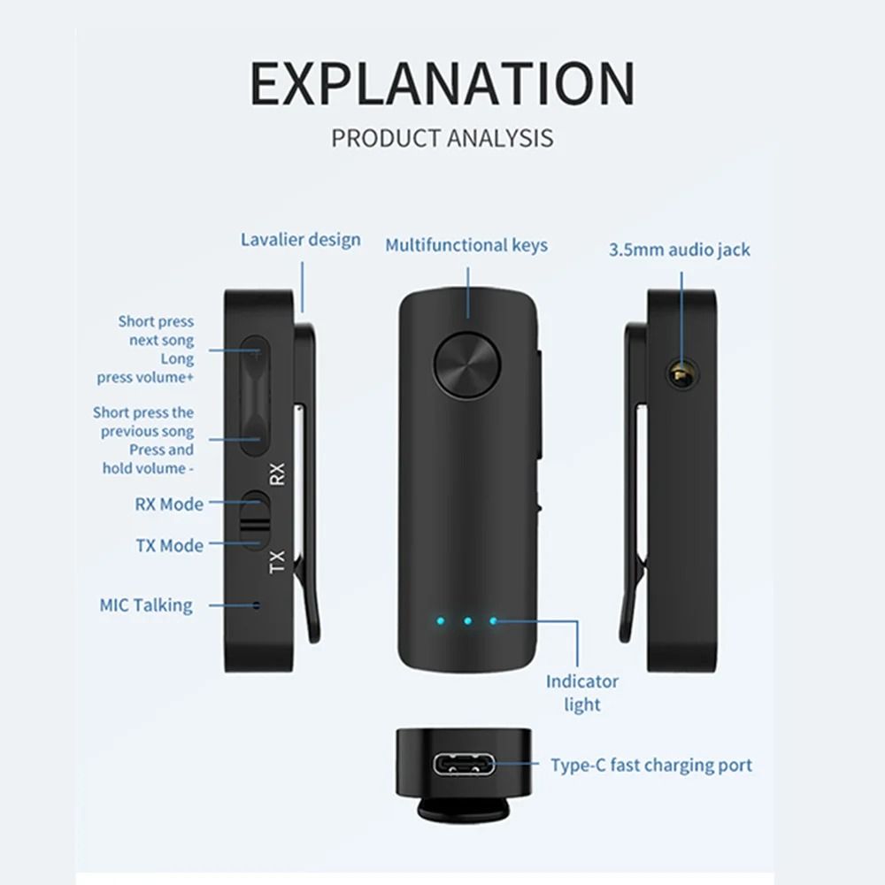High-Fidelity Bluetooth 5.3 Wireless Audio Transceiver and 2-in-1 Car Adapter