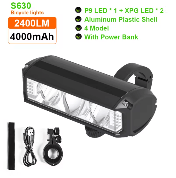 Rechargeable Bicycle Headlight 5200 Lumen with Power Bank and 5 LED Front Light