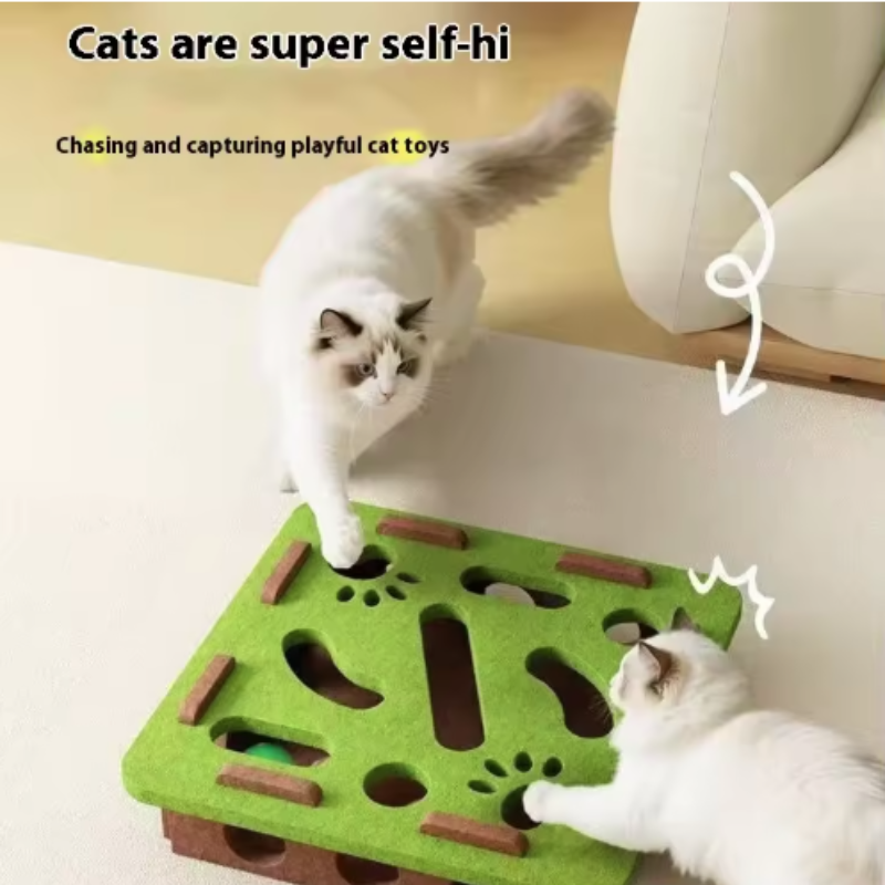 Interactive Cat Puzzle Toy Felt Cat Play Box with Bell Ball
