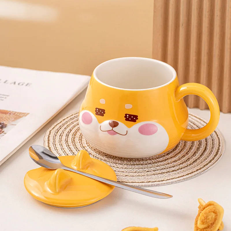 Creative Ceramic Mug with Lid, Cute Household Breakfast Mugs, Office Coffee Cup, Couple Water Cups Drink ware