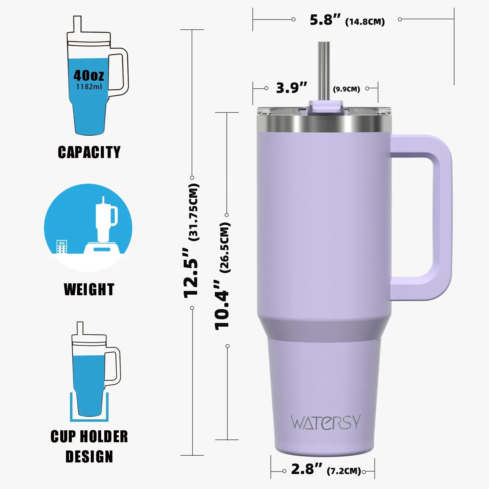 Insulated Stainless Steel Tumbler with Handle and Straw, Large Capacity