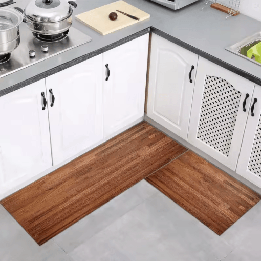 Modern Wood Grain Floor Mat Non Slip Decorative Rug for Kitchen Bathroom & Entryway