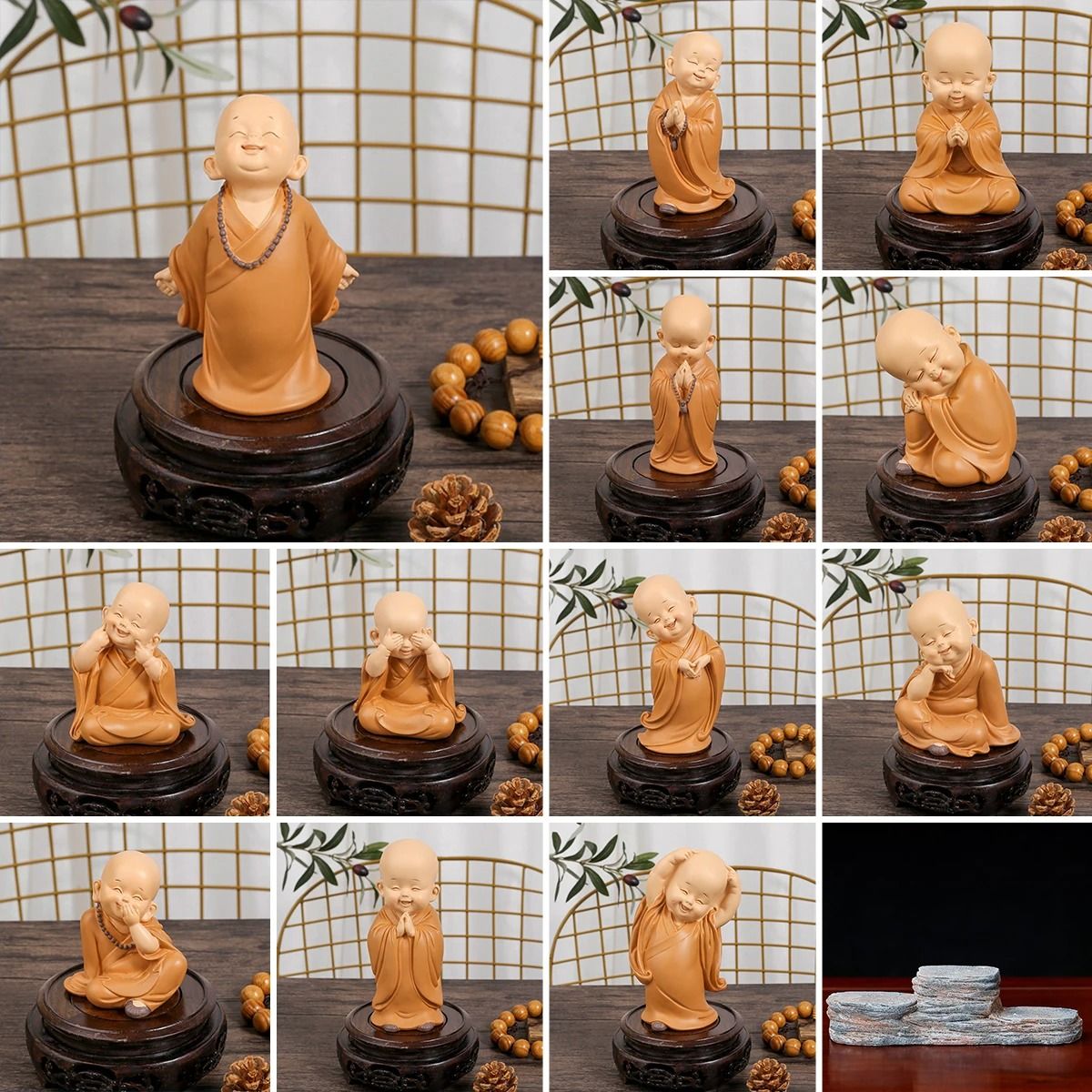Cute Mini Monk Figurine Resin Buddha Statue Desk Decor
