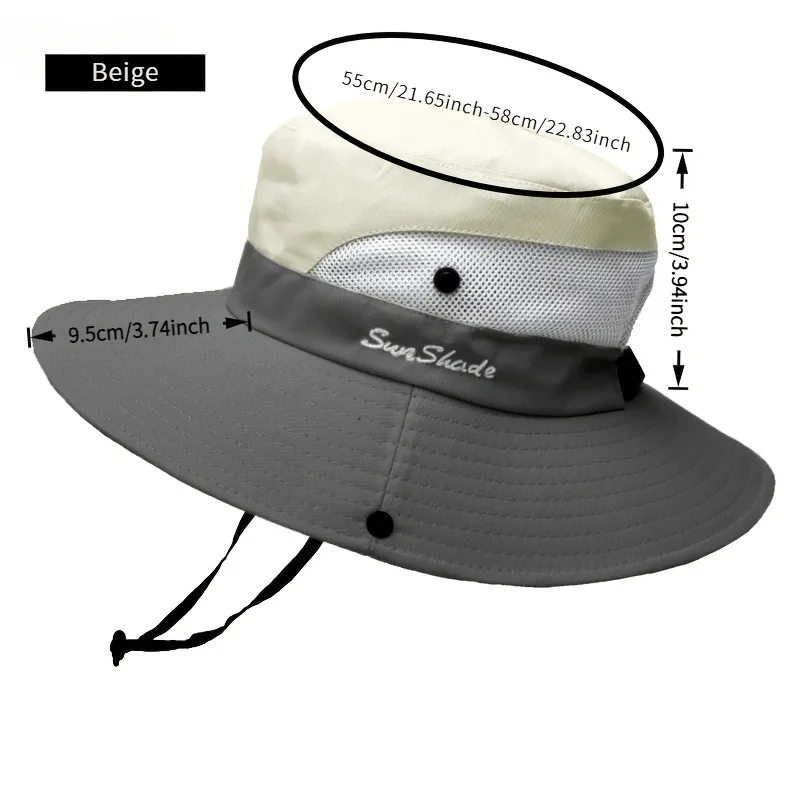 Womens Wide Brim Sun Hat with Ponytail Hole Breathable Waterproof Summer Beach Hat