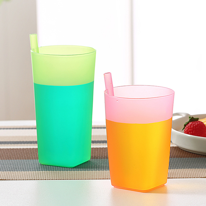 Children Infant Sip Cup, Water Bottle With Built In Straw, Food-Grade Plastic Integrated Straw Cup Kids