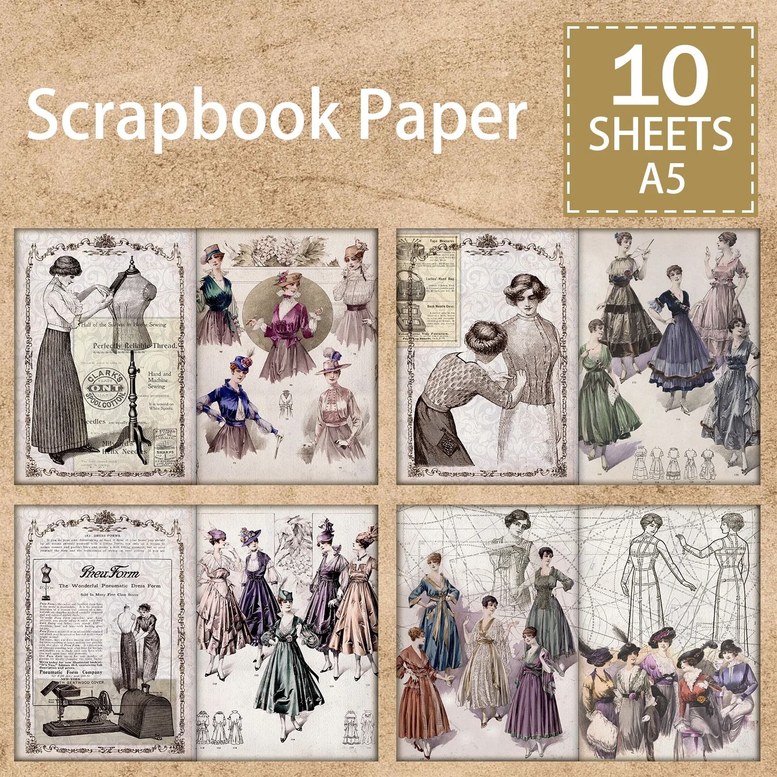 Vintage Fashion Poses Background Journaling Sheets
