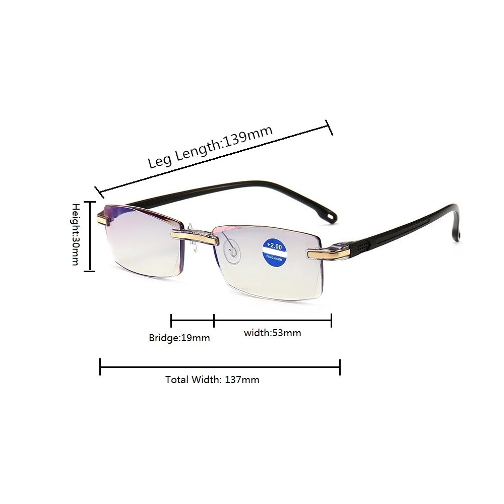 Multifocal Rimless Blue Light Glasses | Presbyopic Anti-Blue Rimless Glasses |Stylish Rimless Blue Light Reading Glasses