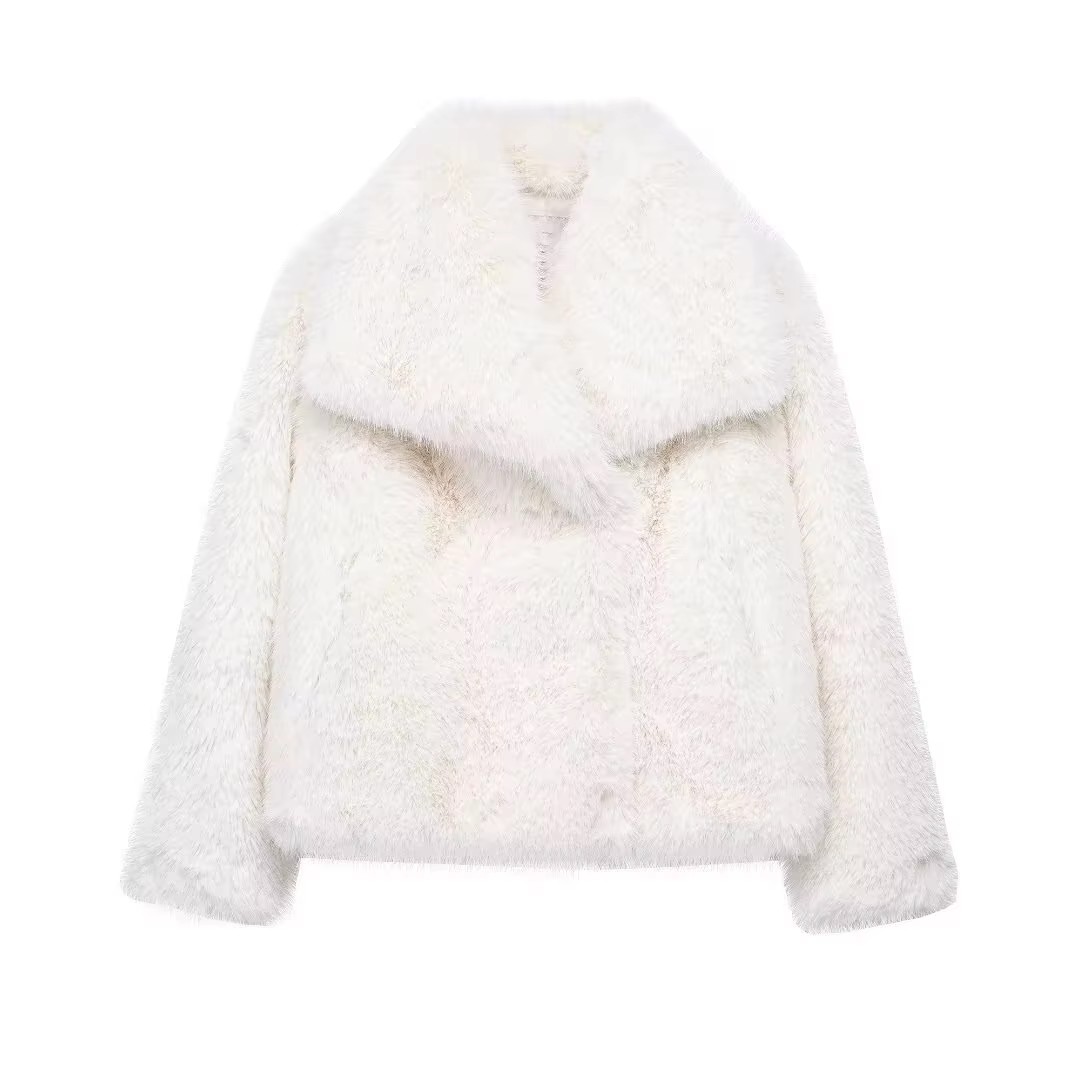 HH Women Elegant Faux Fur Coat Warm Fluffy Loose Long Sleeve Lapel Jacket Autumn Winter Fashion High Street Lady Outerwear