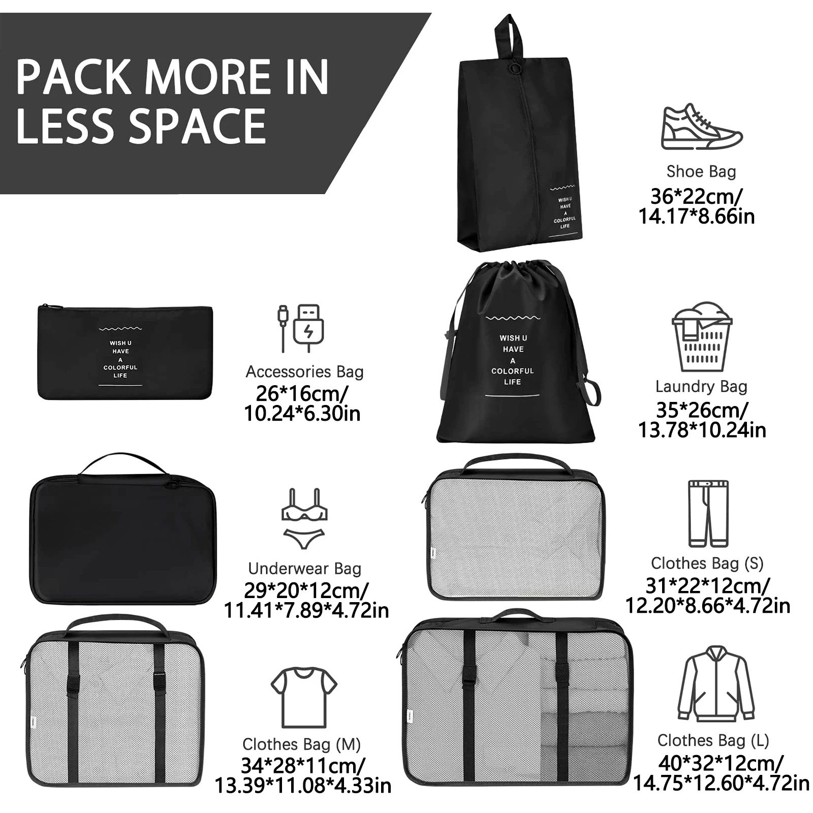 7 Piece Travel Packing Cubes Set