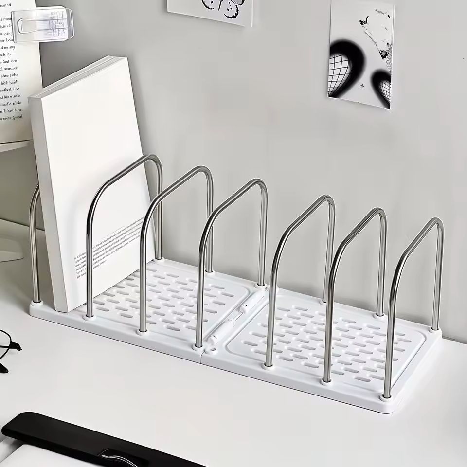 PP Material Desktop Bookshelf Organizer – Non-Slip Base Modern Office Desk Storage Shelf