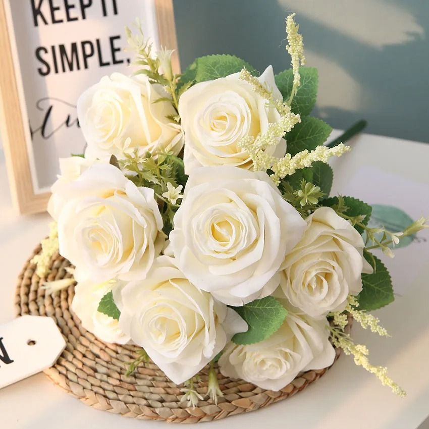 12 Piece Artificial Blue Silk Rose Bouquet Home Garden Wedding Decoration
