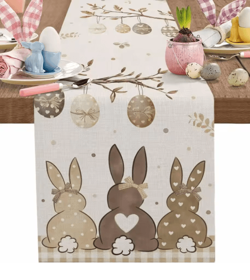 Easter Bunny Linen Table Runner Spring Farmhouse Dining Table Decor
