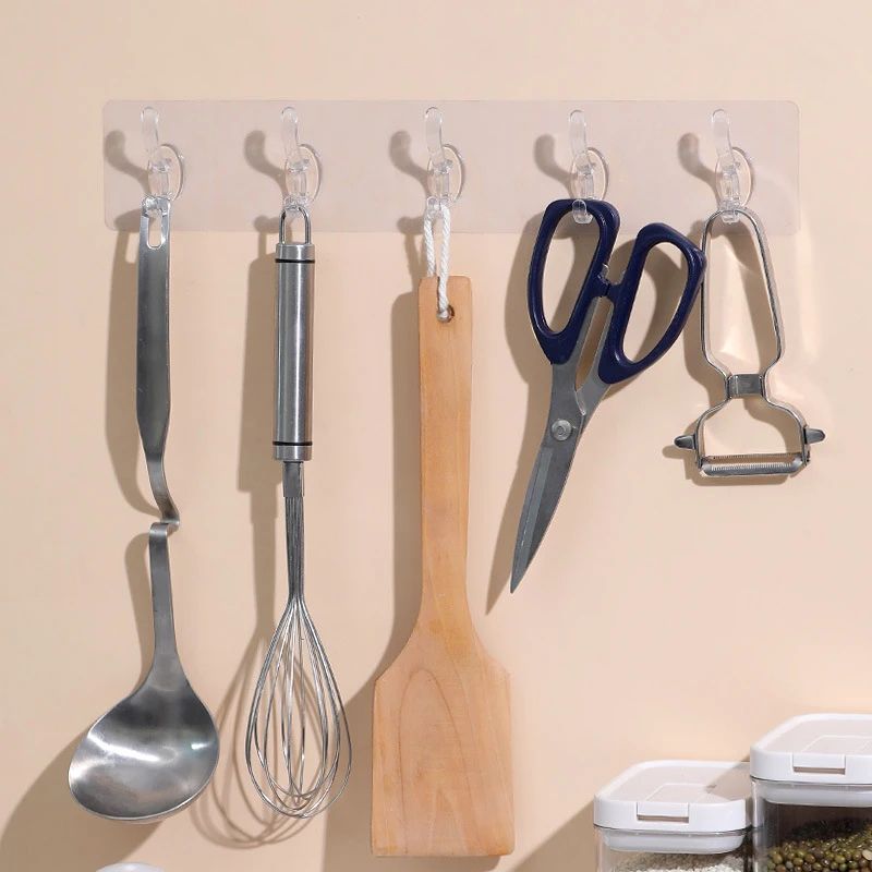 Transparent Adhesive Hook Rack – Seamless Multi-Hook Organizer for Bathroom, Kitchen & Home