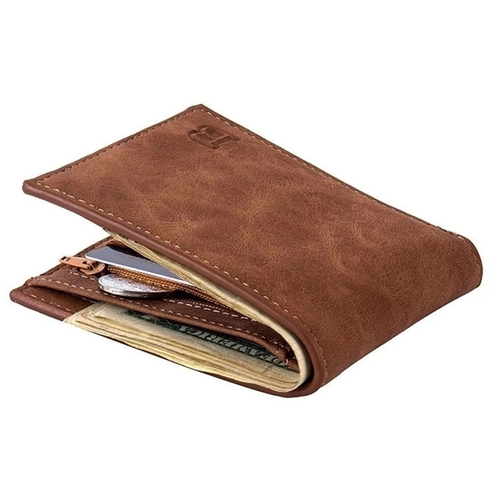 Slim PU Leather Wallet for Men Compact Zipper Coin Pocket Card Holder and Practical Man Purse