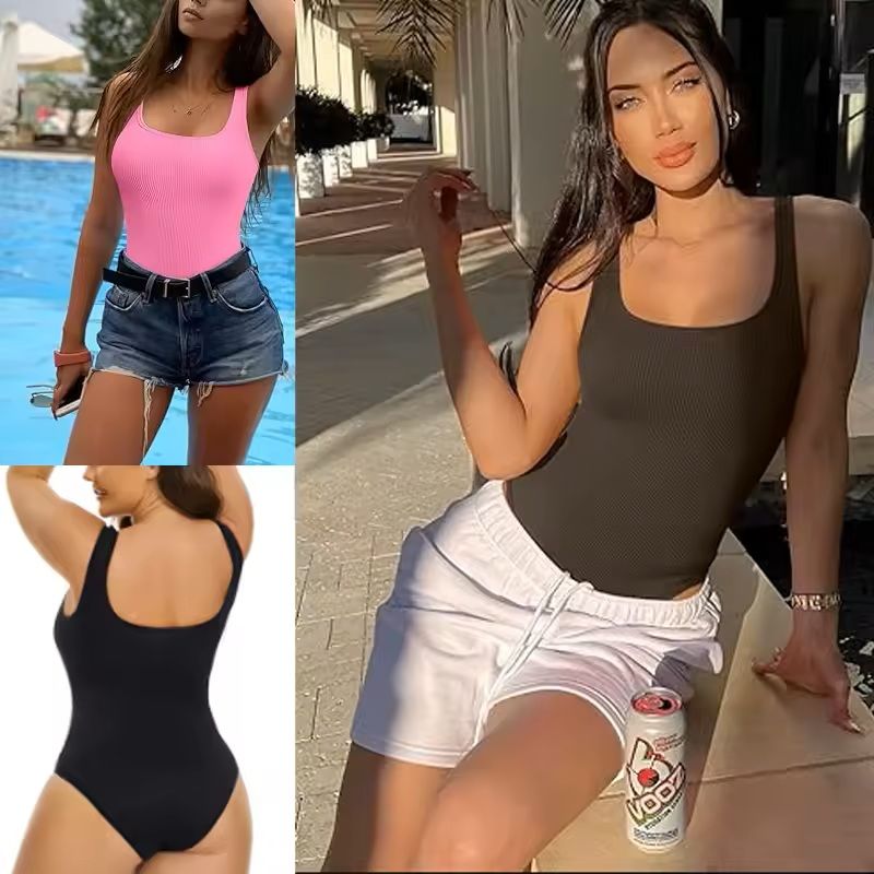 Ribbed Tummy Control Bodysuit – Light Compression Shaper with Open Crotch