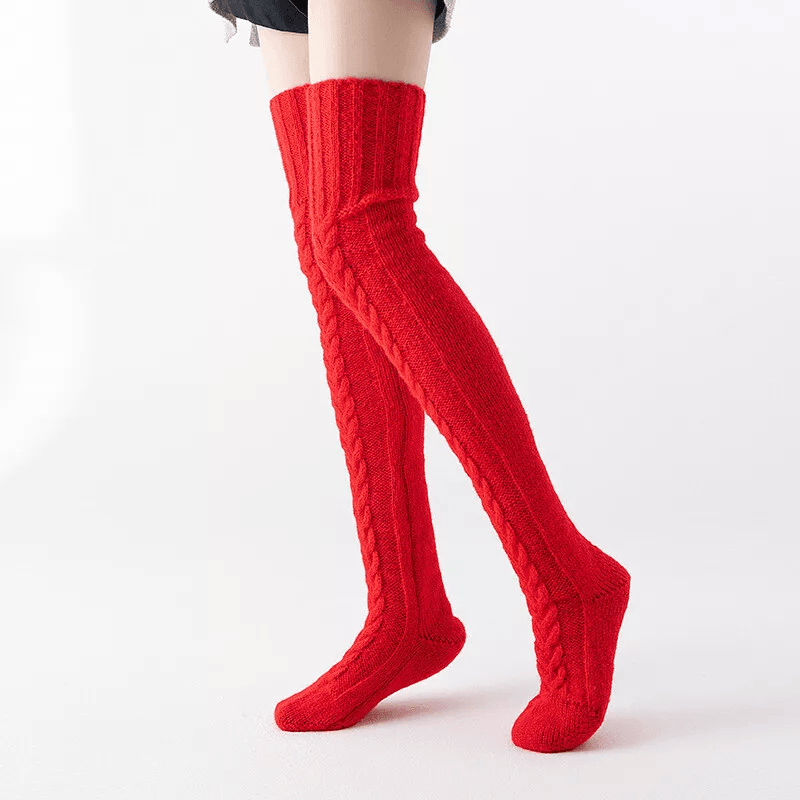 Warm Cable Knit Thigh High Socks for Women, Over Knee Long Winter Stockings & Boot Warmers